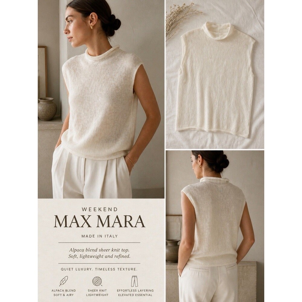 Weekend Max Mara Alpaca Blend Sheer Knit Top Ivory Minimalist Luxury XL Italy